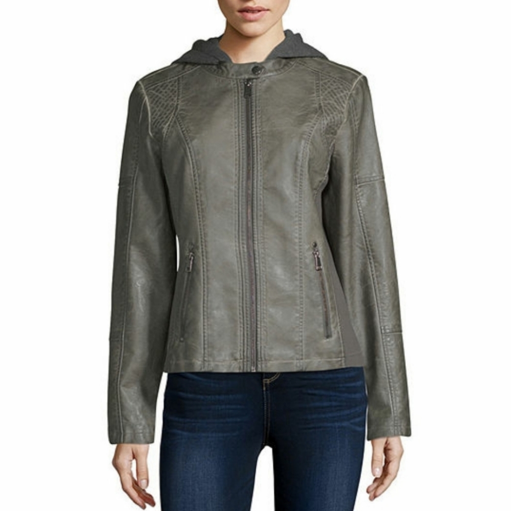 Green PU Leather Vegan Leather Jacket Size XXL